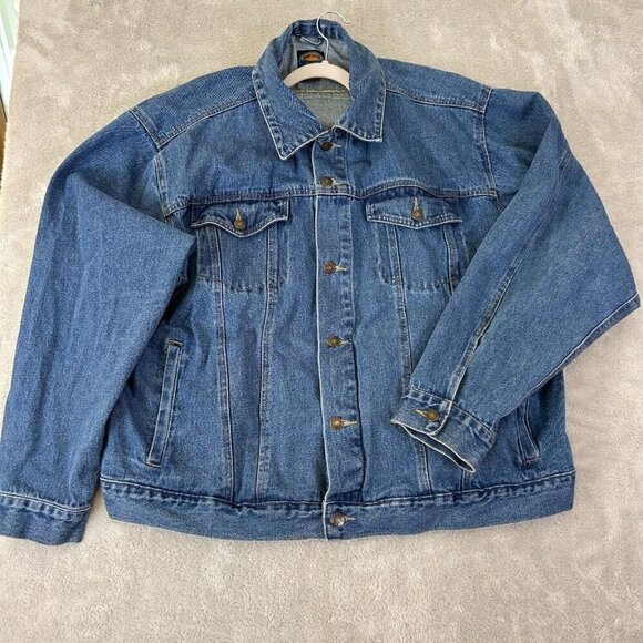 Sandy River Denim Jacket 100% Cotton Mens Large-Tall Chore Coat Biker Very Large - Picture 2 of 7